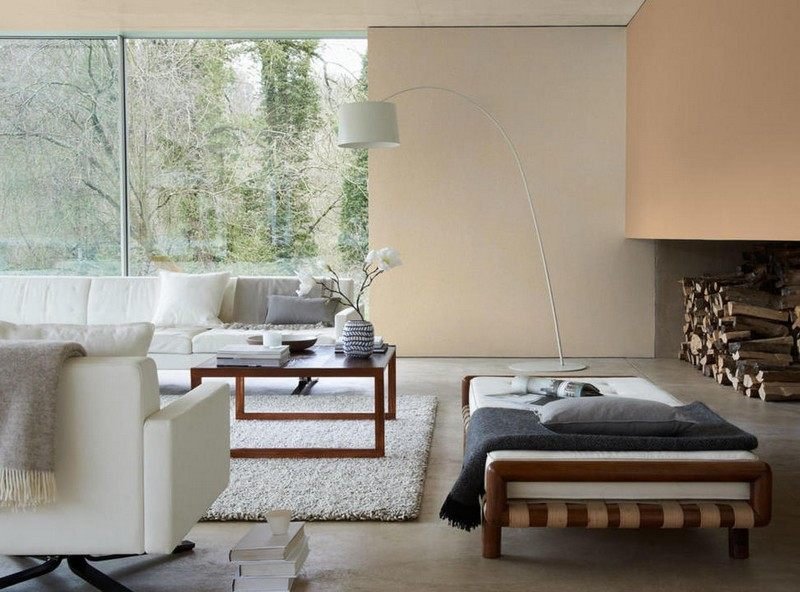 Väggfärger-idéer-sand-vardagsrum-vardags-idéer-vita stoppade möbler