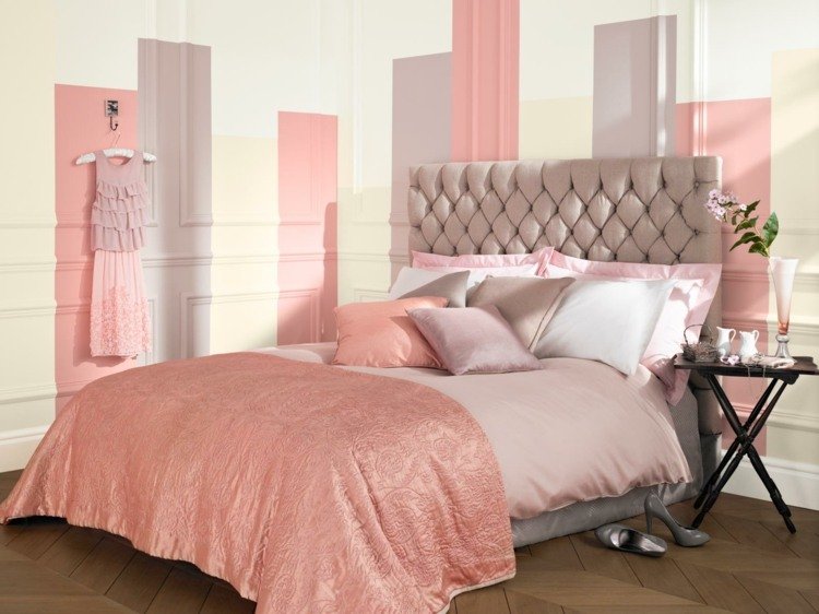 Väggfärger sovrum lila rosa dubbelsäng idéer