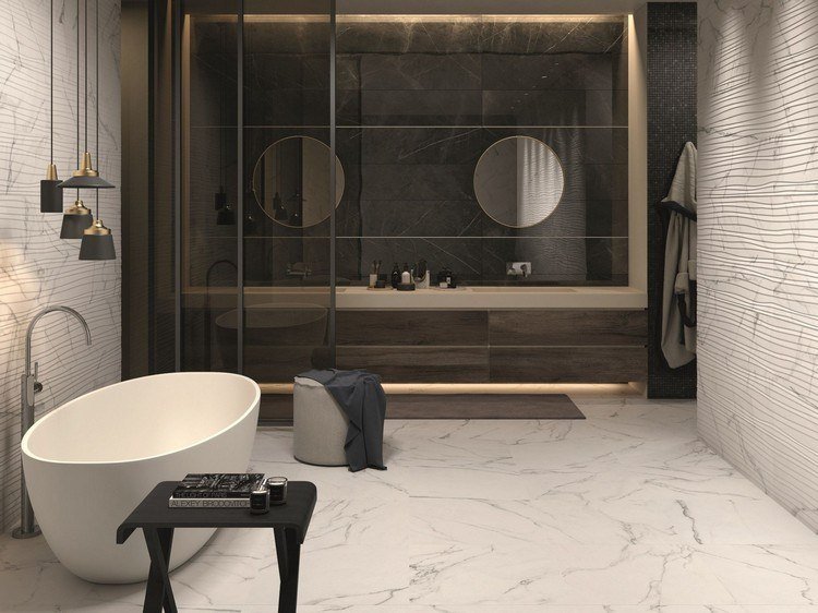 väggplattor-badrum-keramiska plattor-porslin stengods-marmor-look