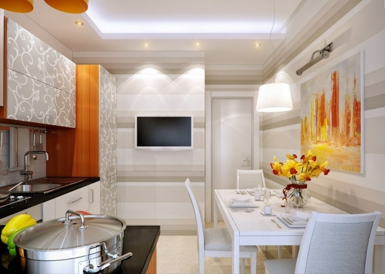 vägg design av köket färg grå pastell ränder skåp folie vit