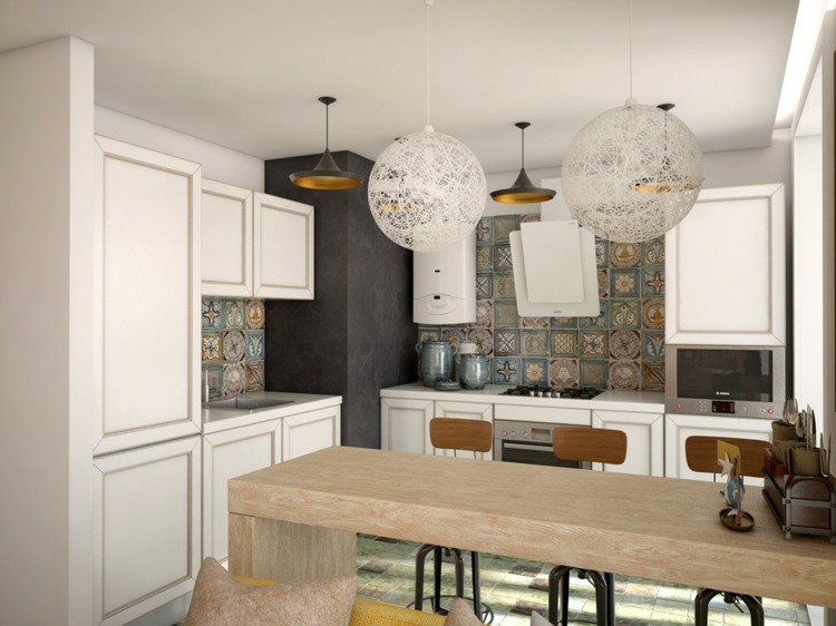 vägg design av köket kakel mönster medelhavsmöbler vita lampor moderna