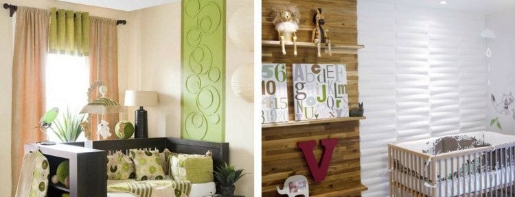 väggdesign baby rum väggpaneler 3d effekt vit grönt trä accent
