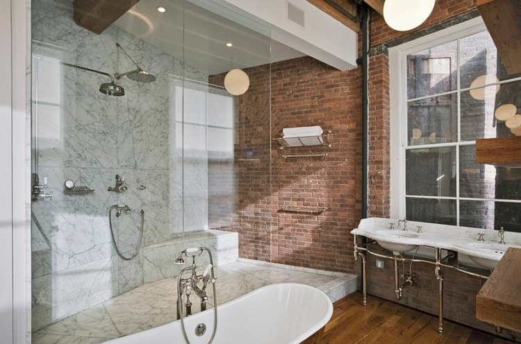 Väggdesign-badrum-tegel-marmor-duschområde-glas-tvättställ