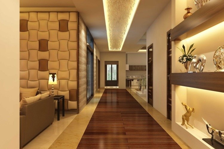 Väggdesign i korridoren -effektiv-belysning-vägg-tak