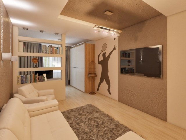 vägg-design-ungdoms-rum-pojke-struktur-färg-brun-beige-stencil-tennisspelare