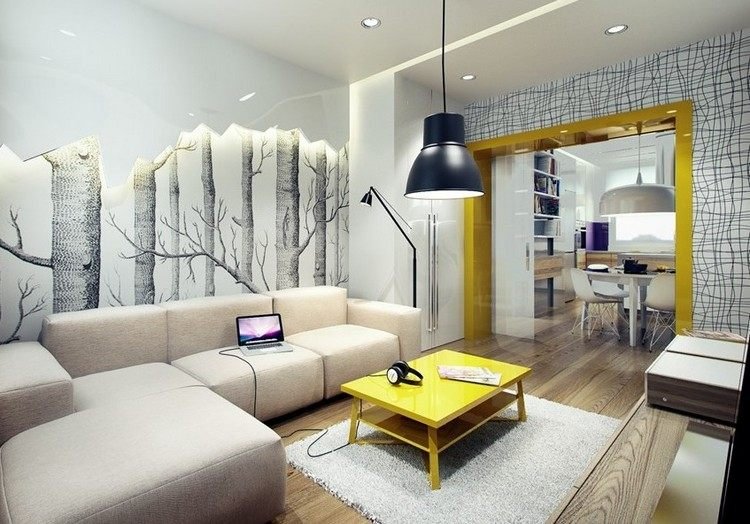 vägg-design-vardagsrum-tapeter-träd-motiv-vägg-panel-indirekt-belysning