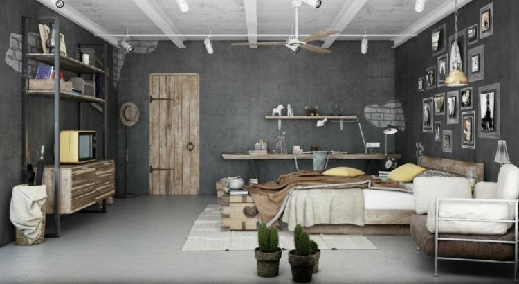 väggdesign i betong ser mörkgrå-sovrum-moderna-möbler-idéer