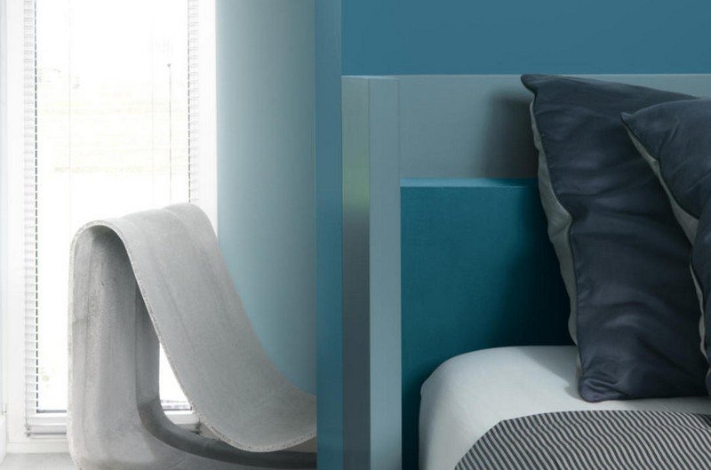 Väggdesign-grå-turkos-sovrum-vägg-färg-välj