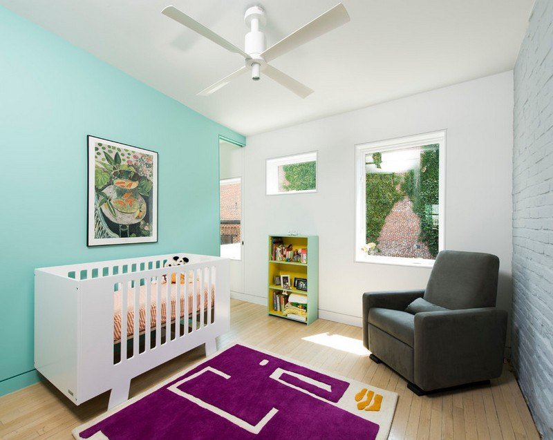 Väggdesign-grå-turkos-baby-rum-målning-idéer