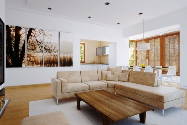 väggdesign-bilder-vardagsrum-beige-vitt-naturlandskap