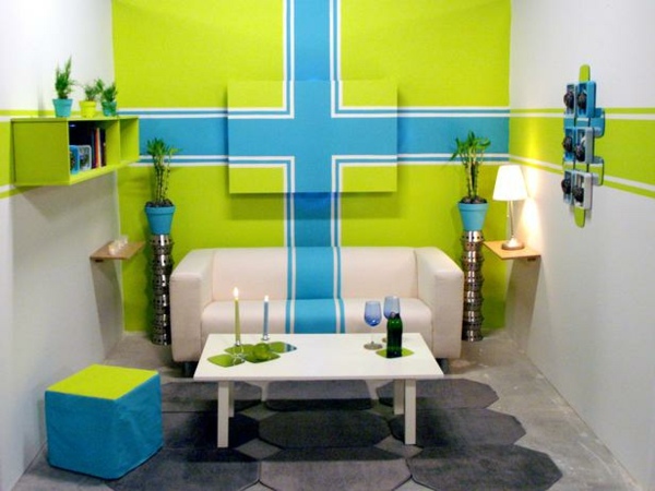 grön blå väggfärg hyllor cool dekoration