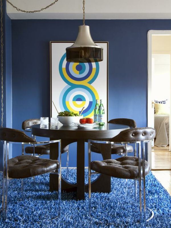 Shaggy matta modern målning soffbord läder stolar