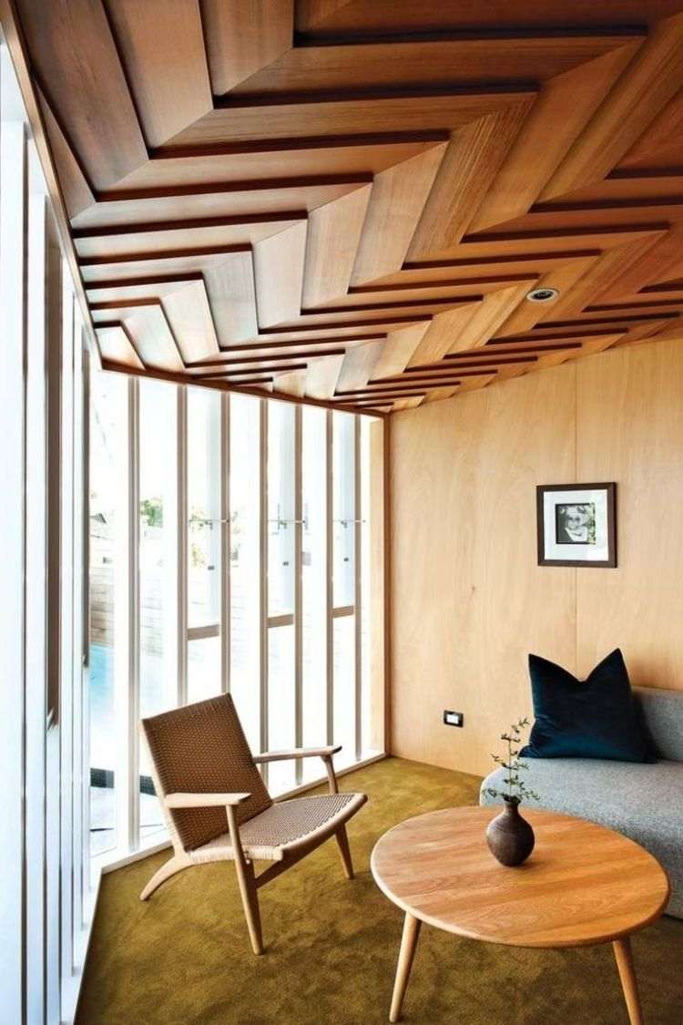 trä mattor väggpanel tak design trä remsor fiskbens