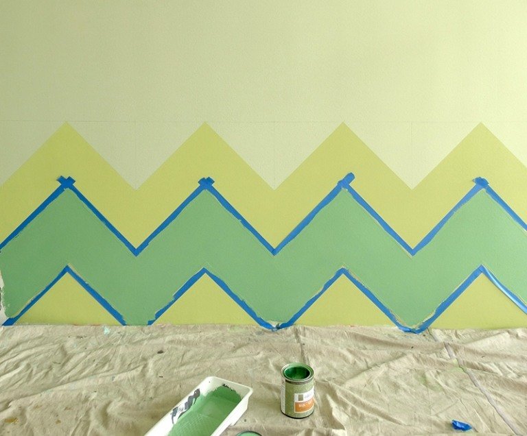 Väggdesign-gör-det-själv-grön-gul-väggdekoration-färg