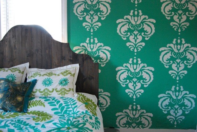 väggmönster-sovrum-idé-damast-grön-vit