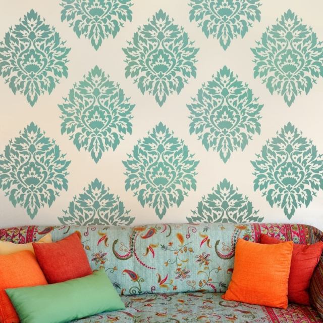 väggmönster-damast-mintgrön-grädde-marocko-stil
