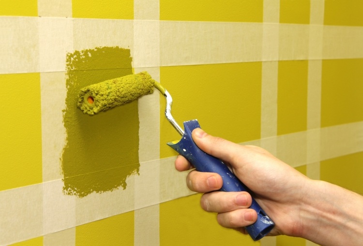 vägg-mönster-målning-vägg-design-mönster-gul-tejp-färg rulle