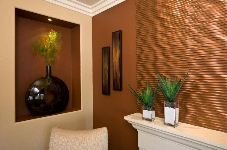 vägg-nisch-design-belysa-led-spot-vas-krukväxter-skimrande-väggpanel