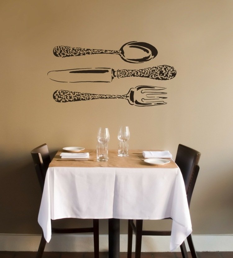 väggschabloner-skriva ut-kök-matsal-bord-bestick-vägg dekoration-stolar