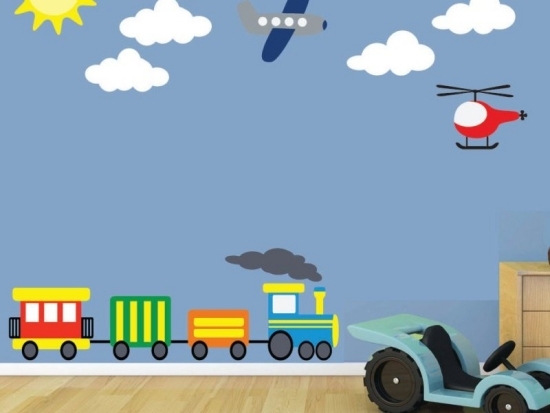 väggdekaler barnrumsidéer för pojkar helikopter himmel