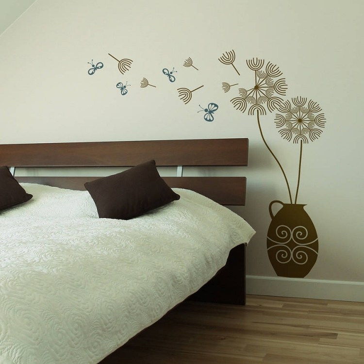 väggdekal-maskros-dekoration-sovrum-brun-salvia-grön