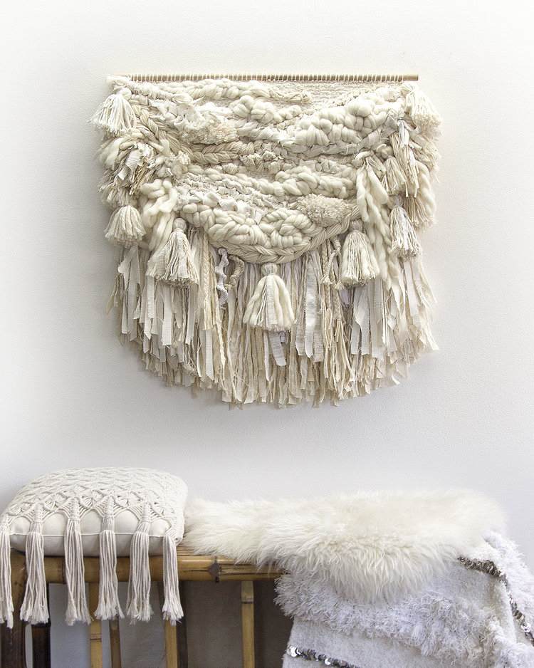 Tapestry deco white macrame woven modern country style interior