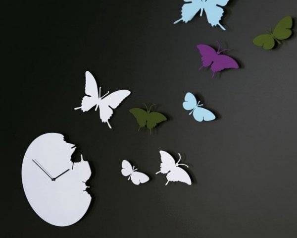 Väggklocka designer fjärilar väggfärg svart