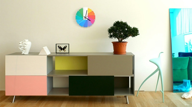design-vägg-klocka-vardagsrum-hall-skänk-pastell-färg-lax