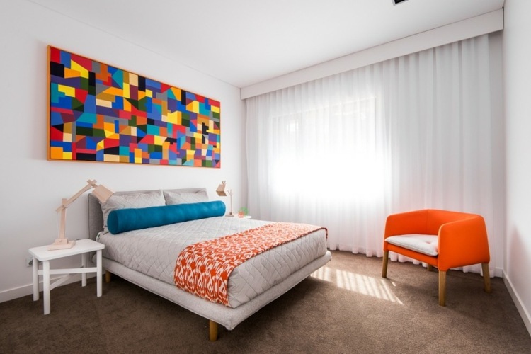 Väggbeklädnad-dekoration-accent-färgglad-sovrum-väggmålning-abstrakt-orange