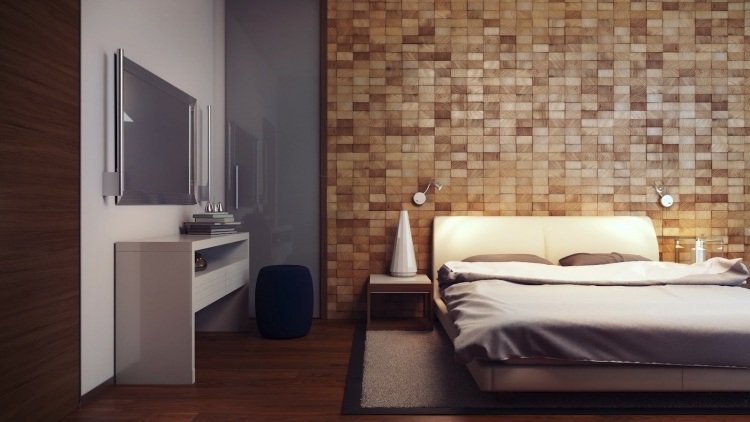 väggbeklädnad-trä-interiör-sovrum-vägg-bakom-säng-trä-tegel-trä block