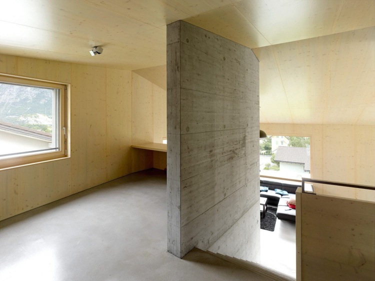 Väggbeklädnad-gran trä-betong hus-betong vägg-minimalistisk-design-stil