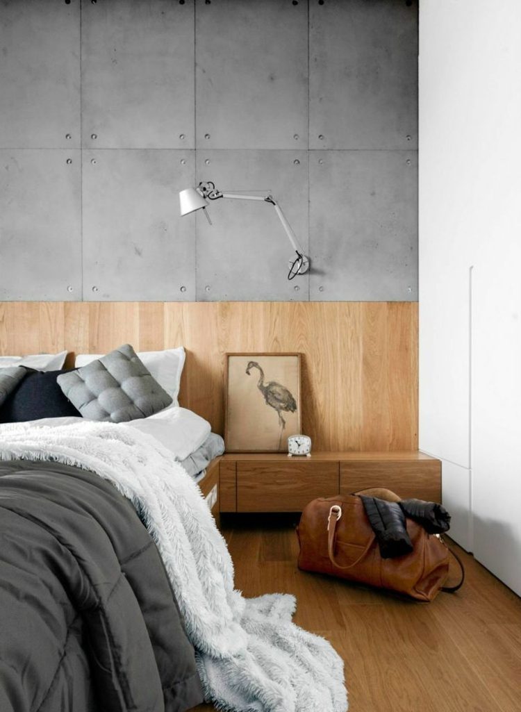 väggbeklädnad-interiör-sovrum-kombinera-betong-trä