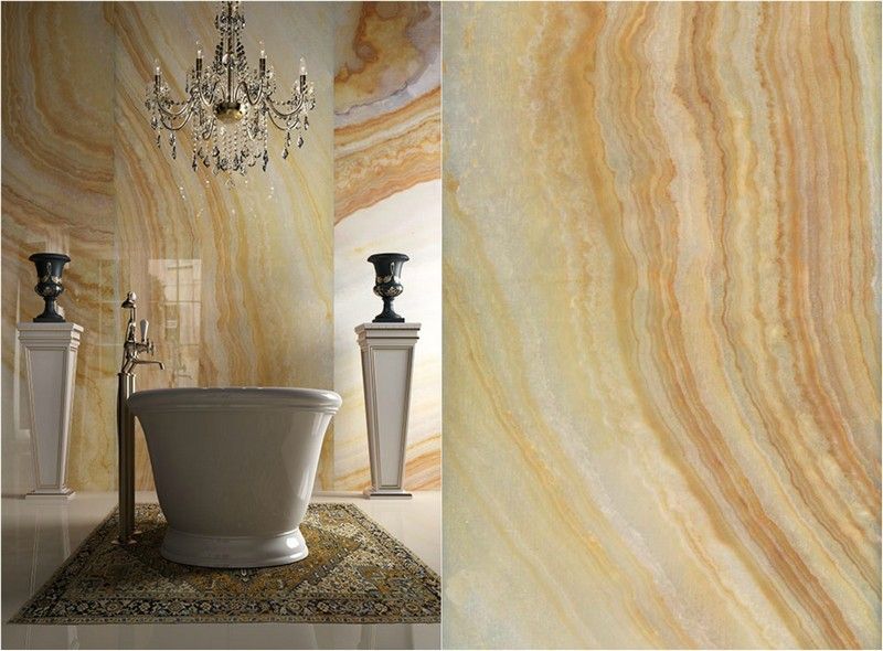 väggbeklädnad-sten-look-badrum-gul-onyx