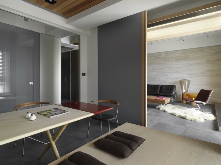 väggbeklädnad-kakel-trä-skjutdörr-högglans-grå-bord-design-taiwan