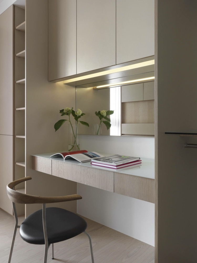 Väggbeklädnad-kakel-trä-toalettbord-idé-hylla-möbler-lägenhet-design