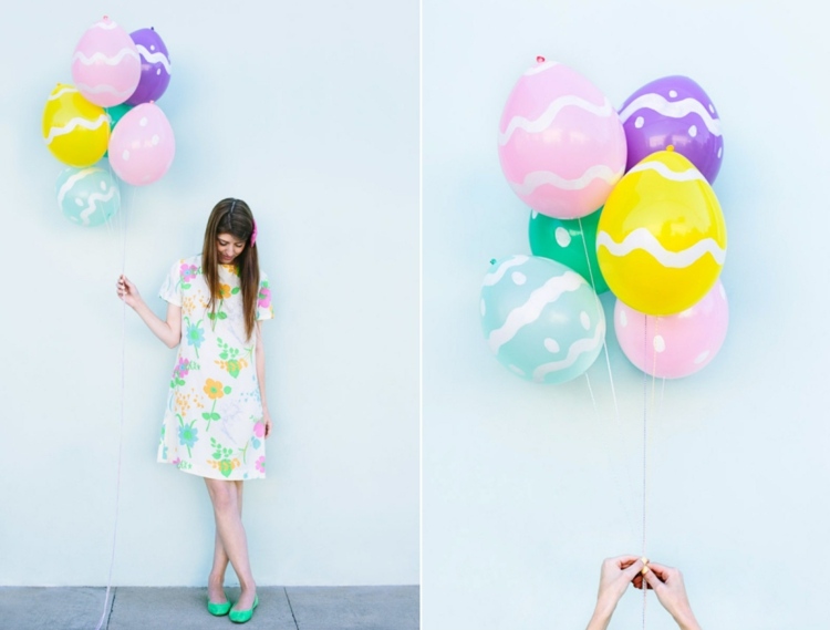 Påskhantverk för barn från 3 år - rolig idé med färgglada ballonger målade som påskägg