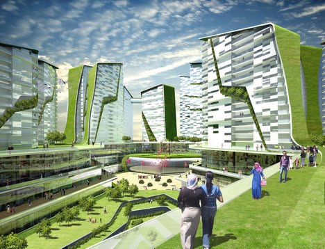 grön futuristisk arkitektur
