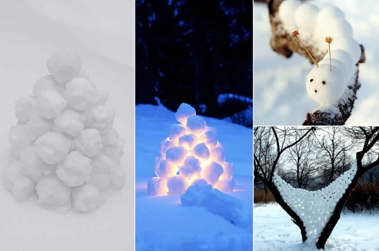 Idéer om vad du kan bygga med snö - dekorera trädgården med snöklot