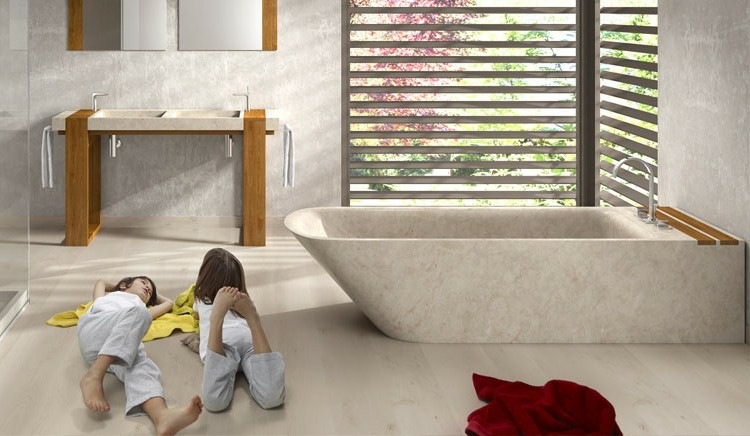 Handfat fåfänga badrumsmöbler idéer ljus sten trä