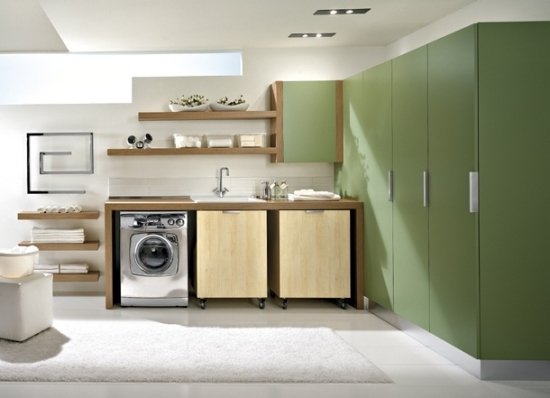 Brun-grön färgschema tvättstuga design inredning