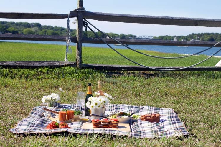 vattentät-picknick-filt-romantisk-champagne-mat-utflykt-flod-gräs-natur