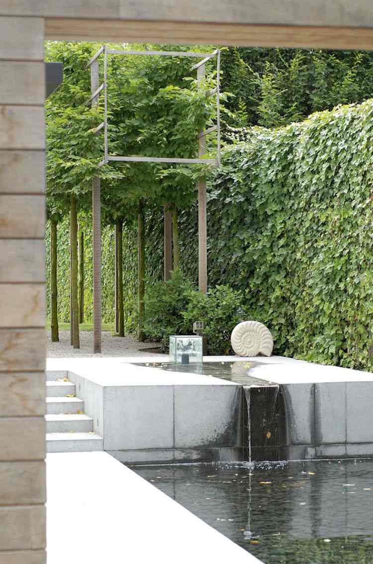 Vattenkaskader i trädgården -moderna-betong-klätterväxter-staket