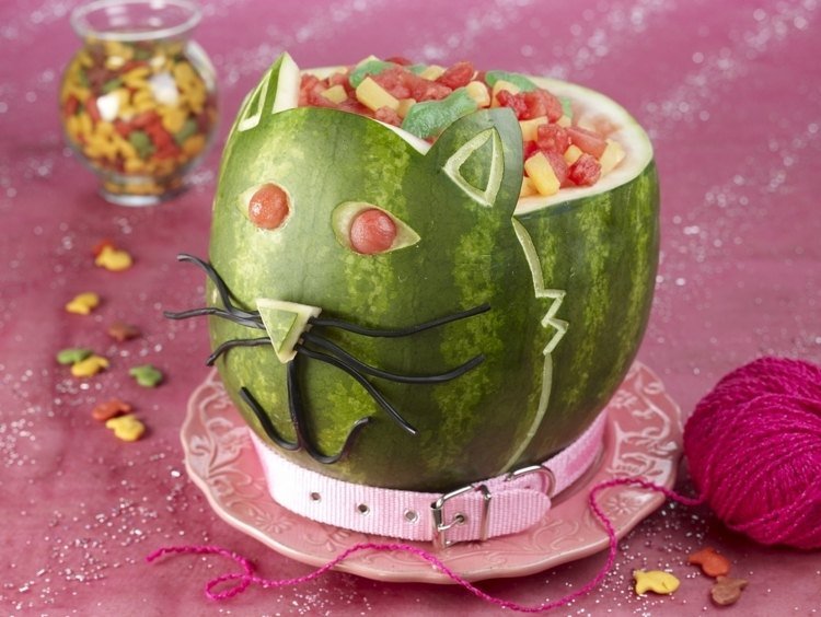 vattenmelon-dekorera-idéer-barn-födelsedag-katt