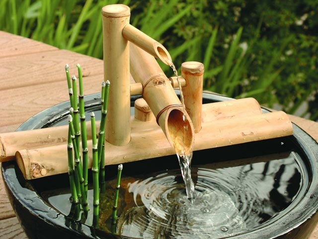 design inomhus fontän balkong bygga bambu själv