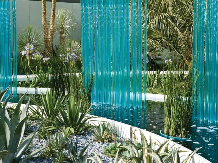Vattenspel-trädgård-trädgård-damm-dekorera-glas-idéer