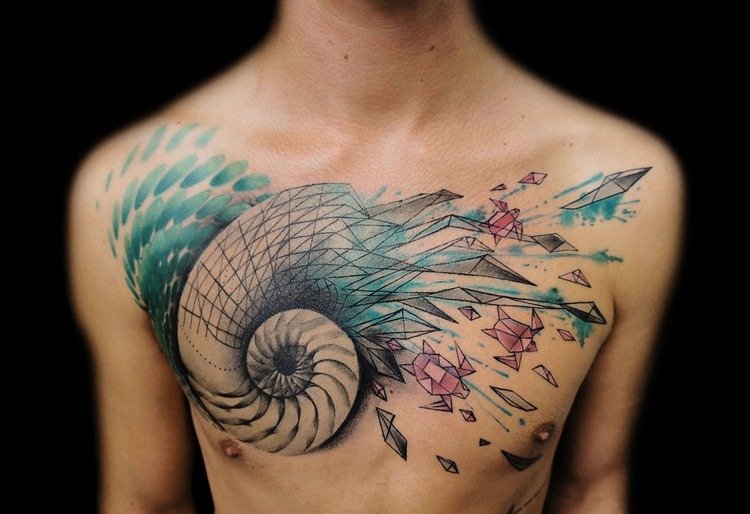 akvarell tatuering män idéer bröst