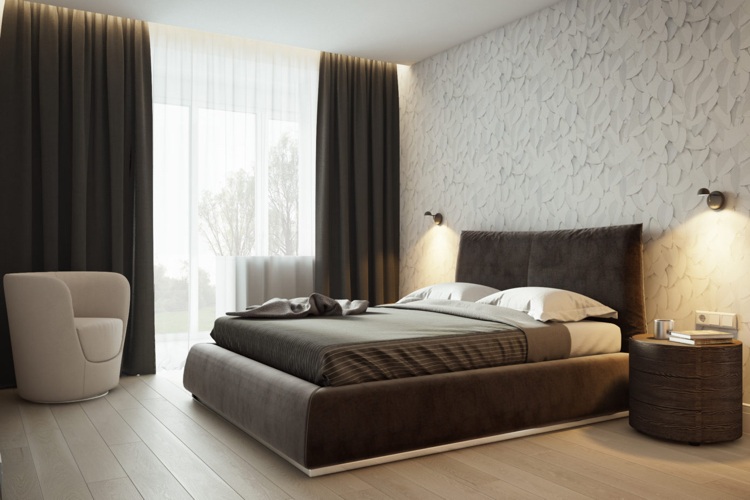 vit grå beige sovrum säng indirekt belysning modern