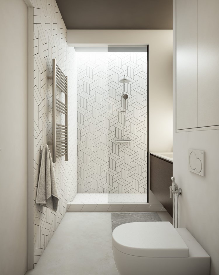 vit grå beige badrum dusch liten funktionell