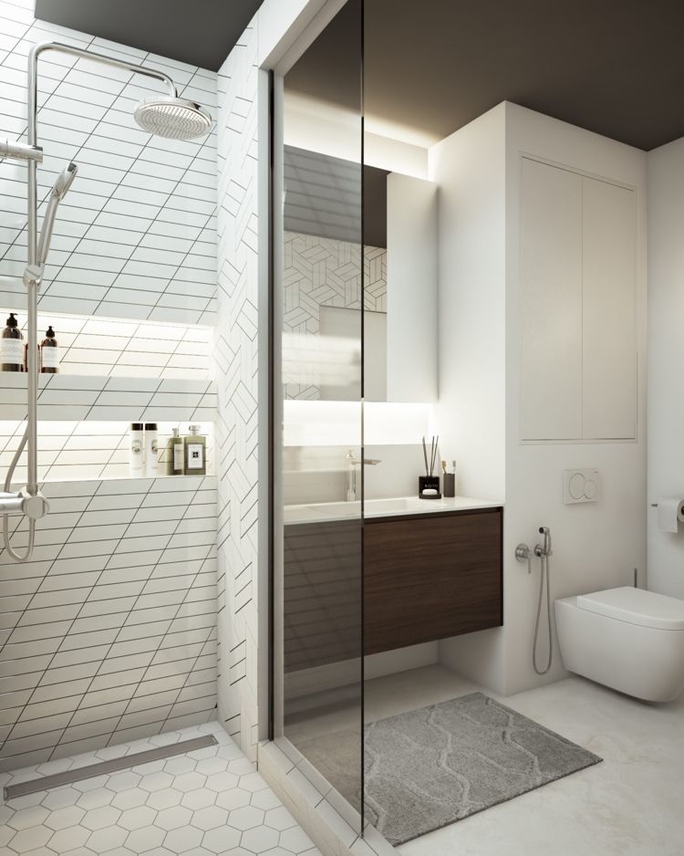 vit grå beige badrum duschglasvägg