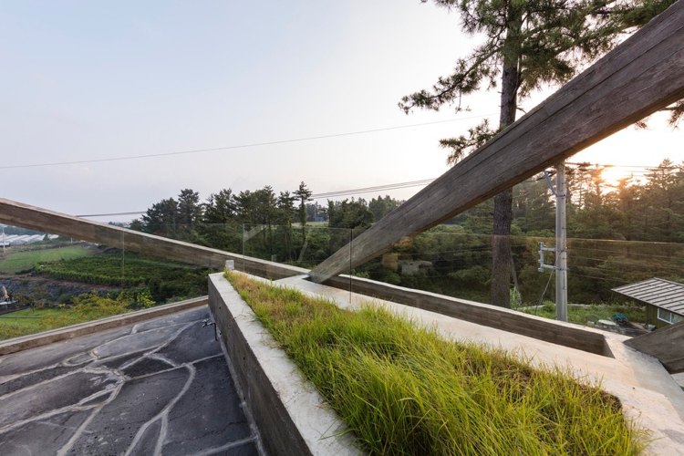 betonghus terrass glasräcke visa växtbädd